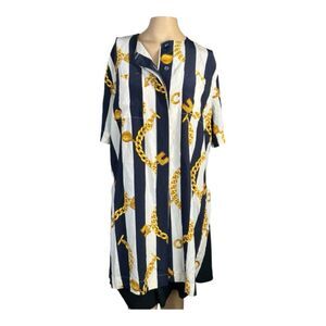 CELINE Paris Made in France Nautical Stripe & Gold Chain Silk Tunic Top/ COVERUP